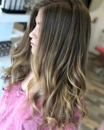 Ash Brown Hair with Honey Balayage Highlights