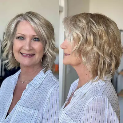 Lived-In Beige Blonde Color combined with natural silver hair