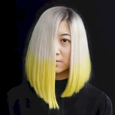two-colored long bob in silver and yellow