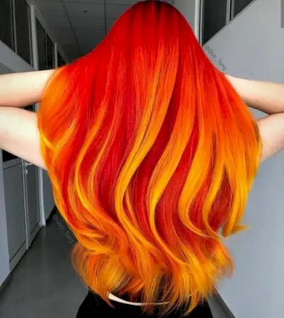 Long red hair with yellow highlights