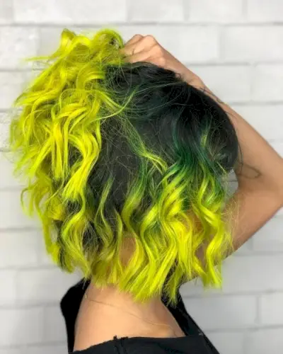 Curly bob with greenish yellow color