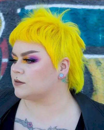 Yellow Mullet with Choppy Ends and Short Bangs