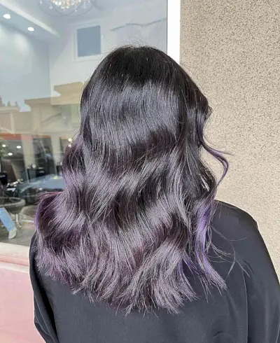 Low-Maintenance Soft Dark Midnight Purple for Medium Haircut