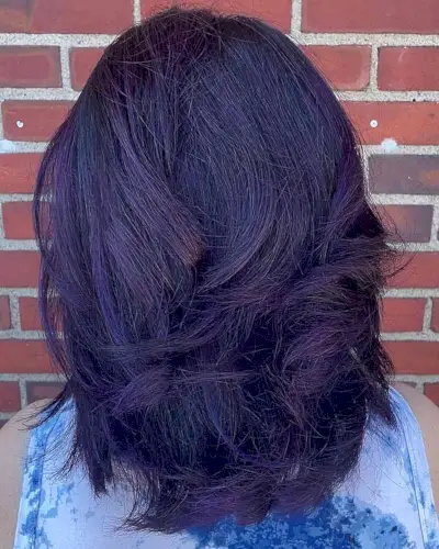 Mid-Length Midnight Purple Violet Hair with Tousled Layers