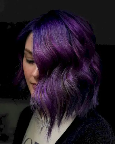 Glossy Deep Midnight Purple on a Textured Medium Bob