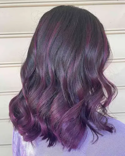 Midnight Eggplant Purple Hair Highlights for Shoulder-Length Cut