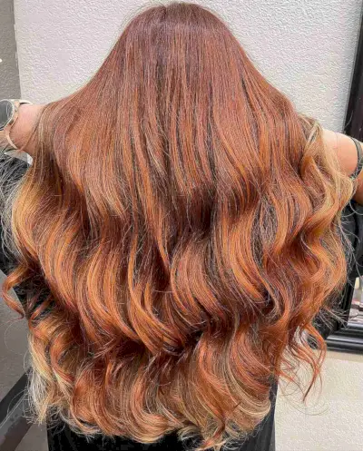 Orange Copper Balayage Tones for Long Hair
