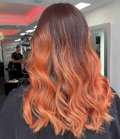 Dark Copper Peach Balayage Color Melt