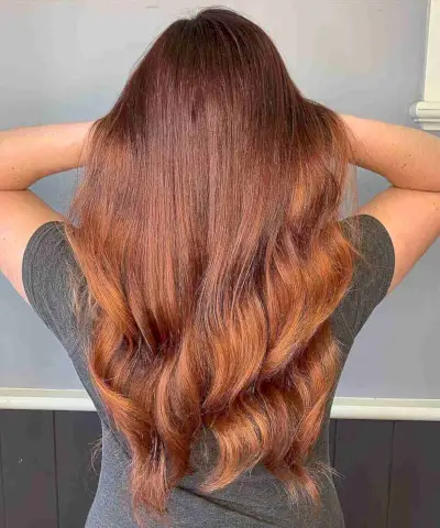 Balayage Copper Color Melt with Shadow Root