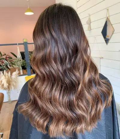 Brown highlights on dark caramel hair