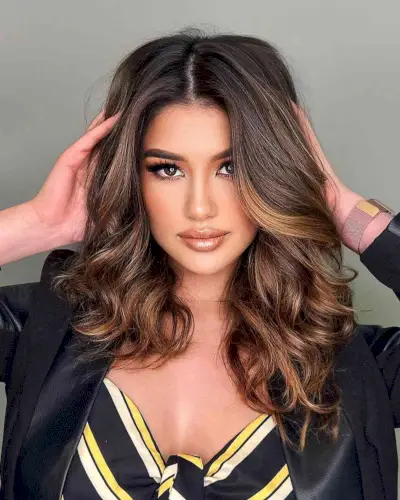 Caramel Highlights on Dark Brown Curled Hair