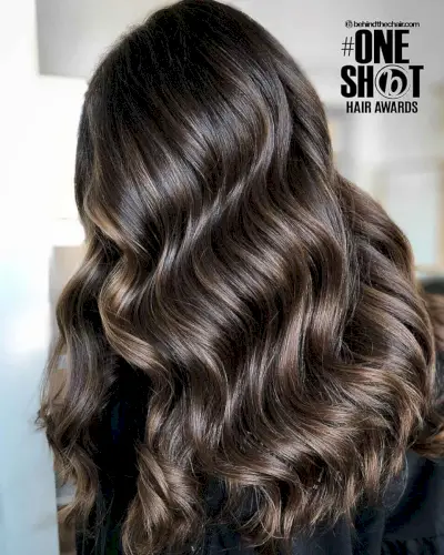 Deep Caramel Highlights on Dark Brown Hair