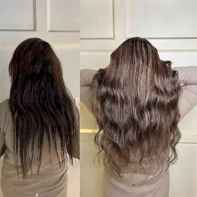 Caramel Blonde Highlight Pieces for Dark Hair with a Waist-Length Wavy Style