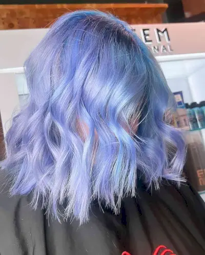 Cool Icy Blue Cotton Candy Color on Medium-Length Hair