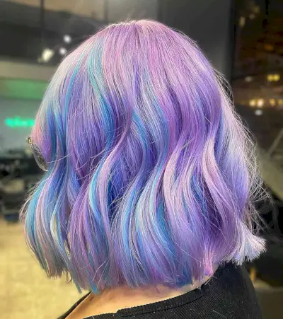 Bright Cotton Candy Pastel Blue and Purple for Short Bob Hair