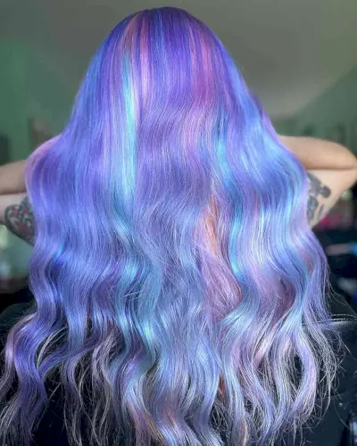 Long Cotton Candy Purple Hair with Teal Highlights