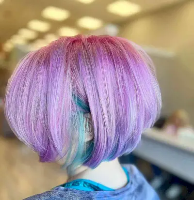 Cotton Candy Magenta Roots and Sky Blue Underlights for Short Bob