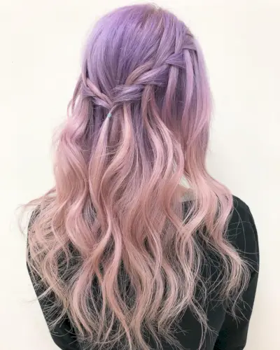 Lilac Pink Color in a Braided Half-Up Style