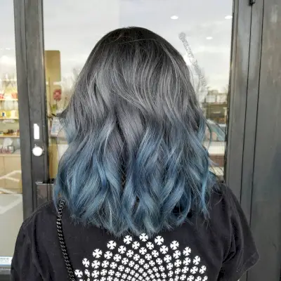 Black Roots with Silver to Blue Ombre