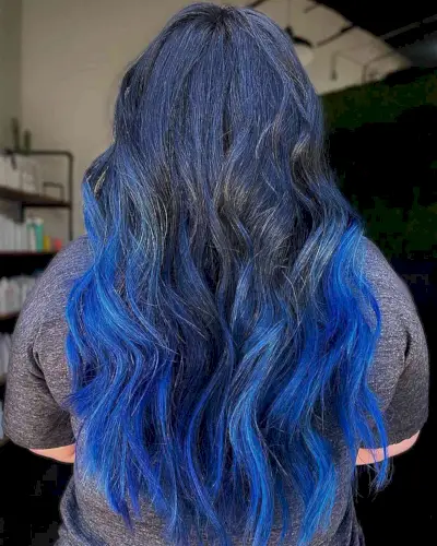Dreamy Midnight to Vivid Blue Ombre for long hair