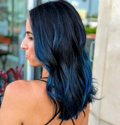 Medium-Length Black to Navy Blue Ombre