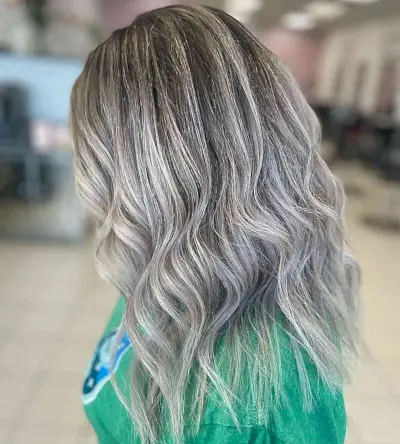 Shoulder-Length Icy Silver Balayage Ombre Hair