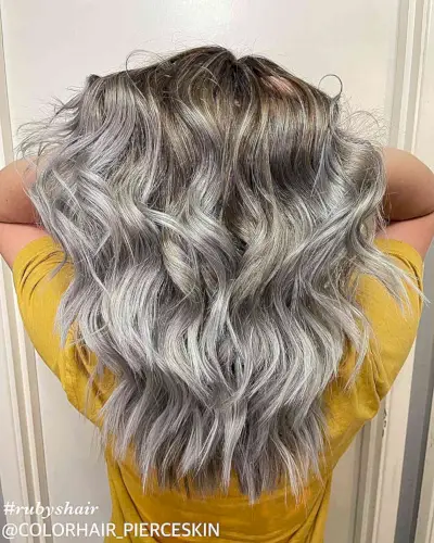 Voluminous Grey Silver Balayage Long Hair with Root Melt