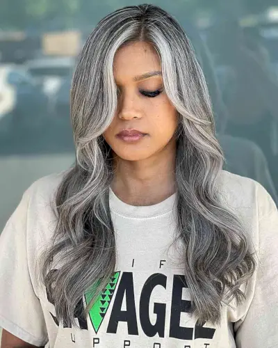 Light Silver Balayage Face-Framing Highlights for Mid-Long Hair