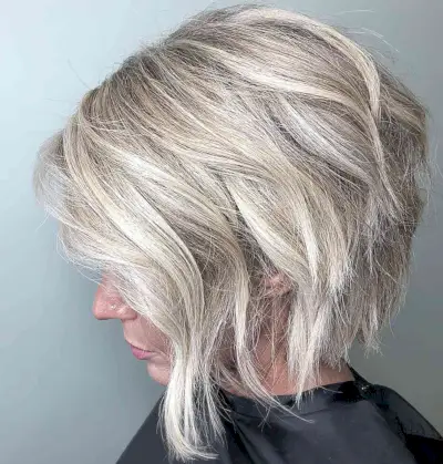 Short Angled Bob with Platinum Highlights