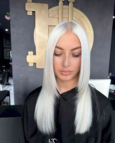 Platinum White on Sleek Straight Hair