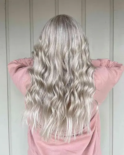 Long Icy Platinum Blonde Hair with Loose Curls
