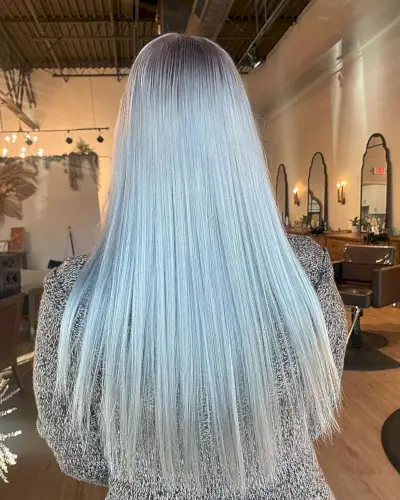 Rooted Silvery Platinum Hair Color