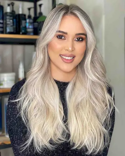 Long Platinum Blonde with an Off-Center Part
