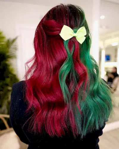 Christmas Red and Green Split Hair Color
