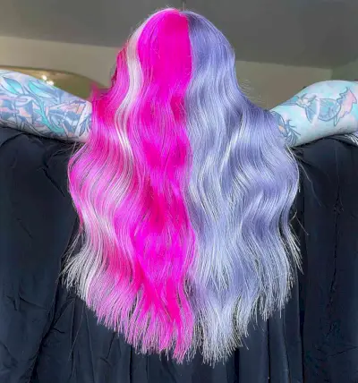 Vivid Magenta and Pastel Lavender Split Dye for Longer Locks