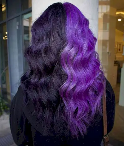 Dark and Light Purple Split Dye with Long Waves