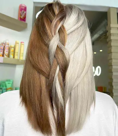 Medium Brown and Platinum Blonde Split Hair Color