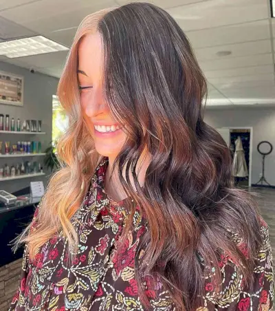 Chocolate Brown and Bright Blonde Split Dye for Longer Locks