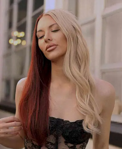 Long Dark Auburn Red with Sandy Light Blonde Split Dye Hair