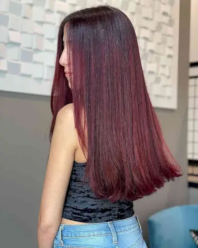 Waist-Length Straight Creamy Burgundy Balayage Hair