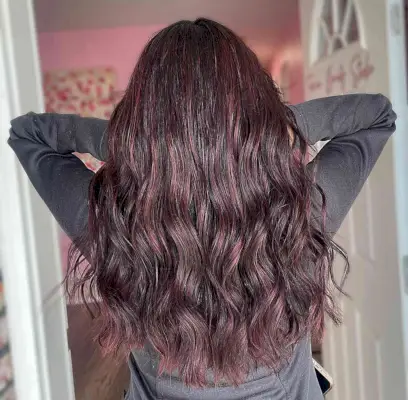 Soft Burgundy Balayage for Long Brunette Hair