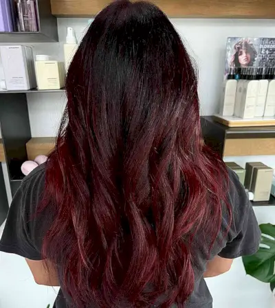 Melted Maroon Burgundy Balayage on Longer Dark Hair