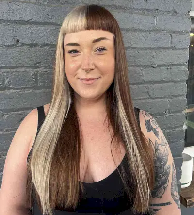 Chestnut Brown with Blonde Color Block for Long Straight Locks