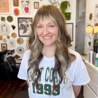 Long Brown Waves with Ash Blonde Peekaboo Highlights