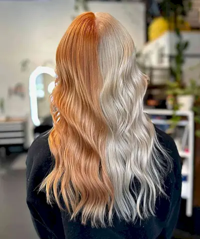 Light Copper Brown and Cool Blonde Mid-Long Split Hair