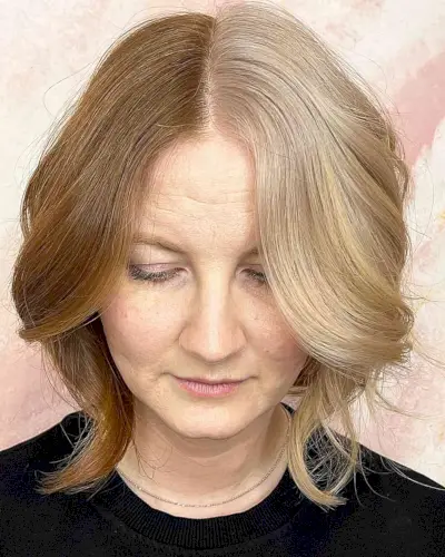 Dark Blonde-Brown and Cream Blonde Split Dye for Shoulder-Length Hair