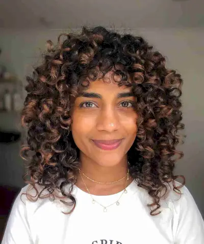 Deep Caramel Balayage on Brunette Curly Hair