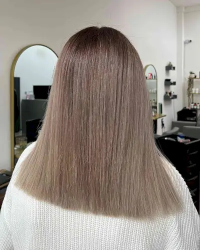 Milk Tea Silver Blonde with Dark Roots for Medium Hair