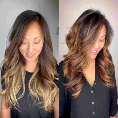 Gorgeous Caramel Balayage with Curled Ends