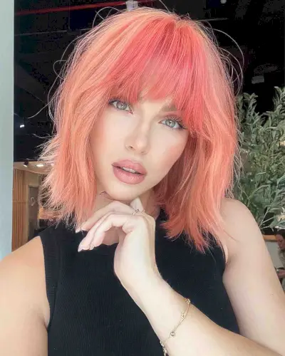 Bright Light Pink Choppy Bob with Dark Pink Fringe